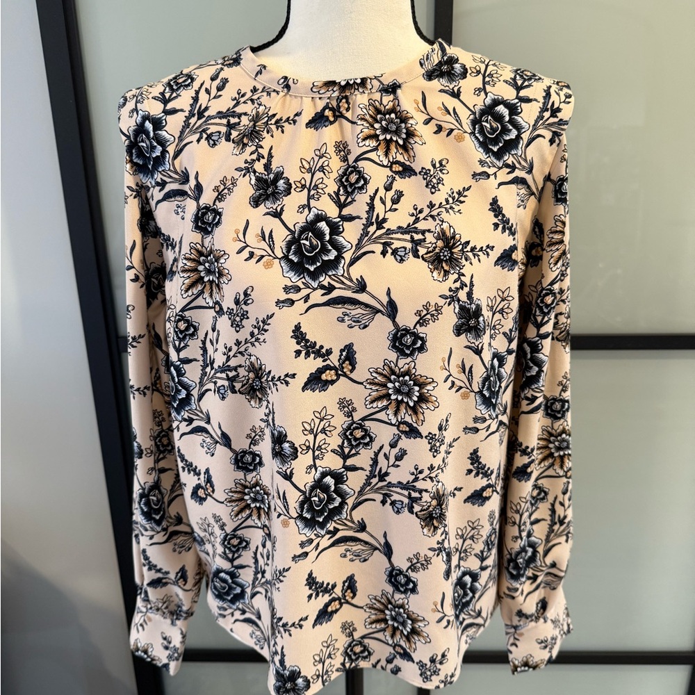 Ann Taylor Cream and Black Floral Blouse